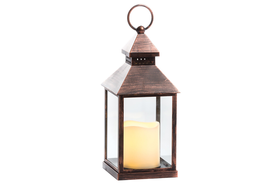 LED Lantern With Pillar Copper