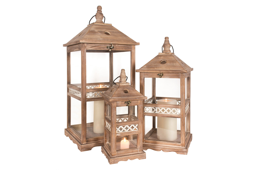 Set Of 3 Lanterns Brown/White