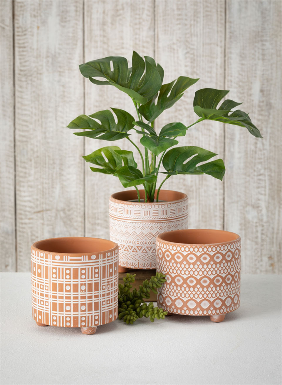3 Patterned Clay Pots Assorted