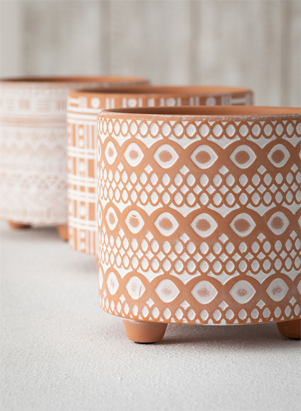 3 Patterned Clay Pots Assorted