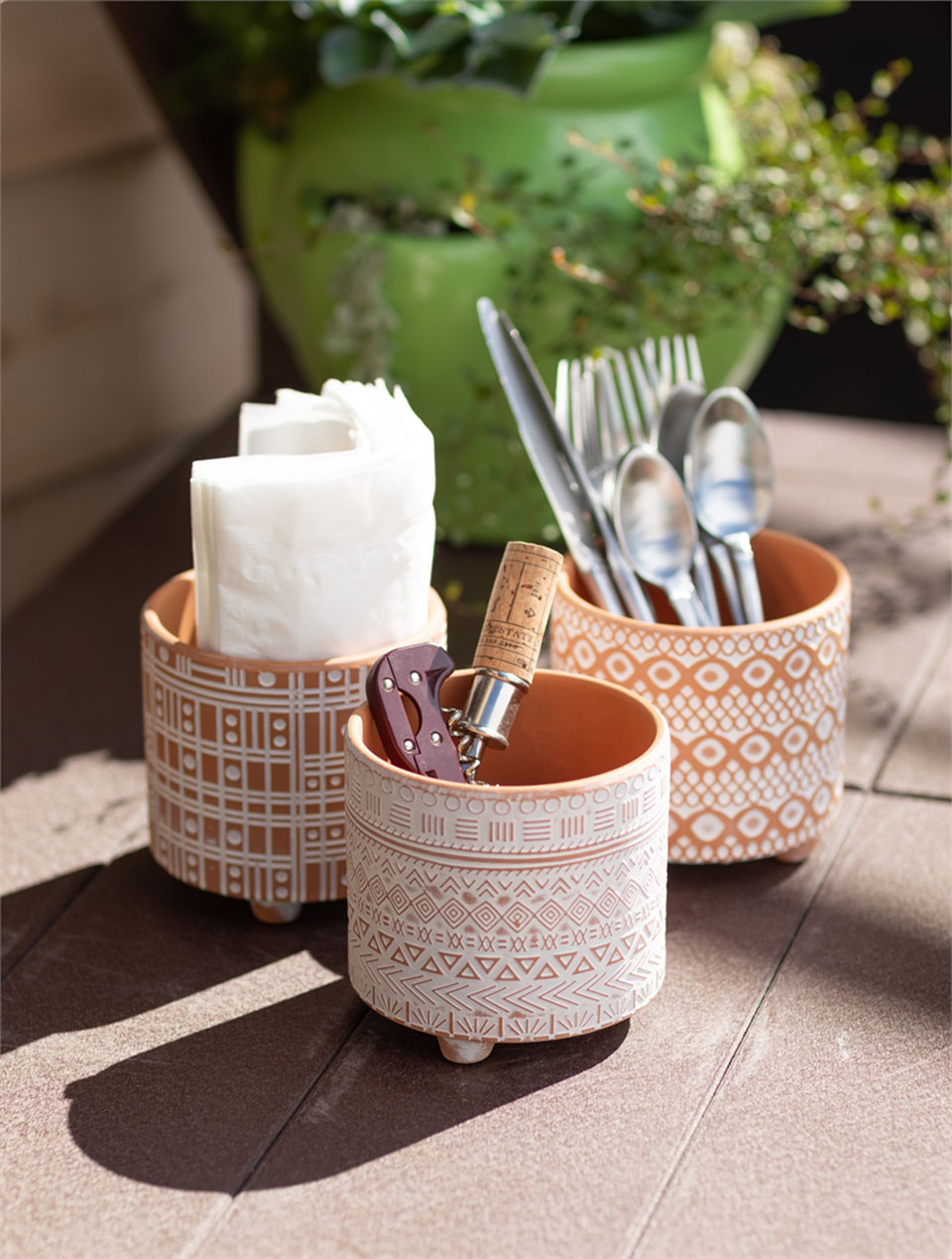 3 Patterned Clay Pots Assorted