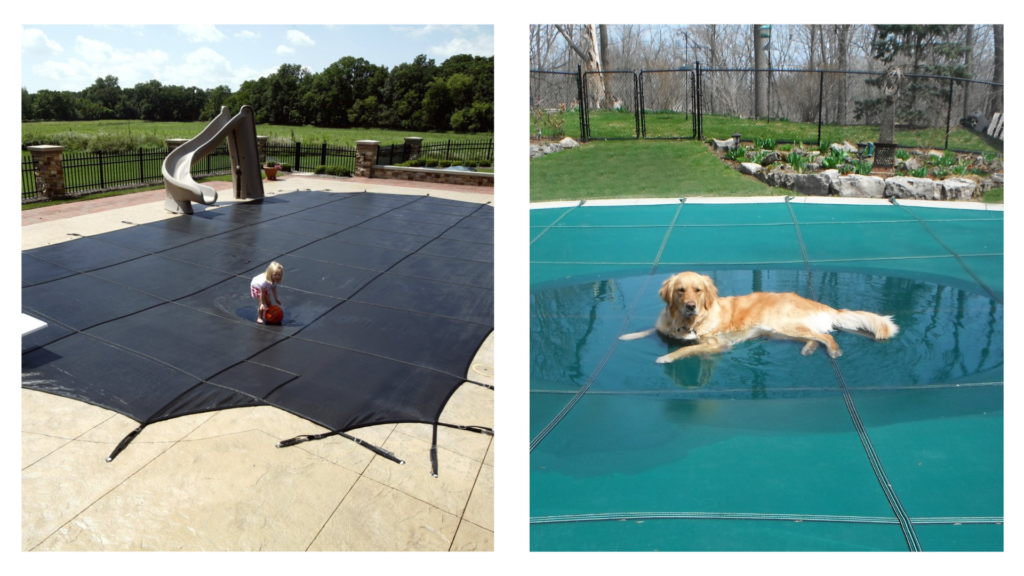 Girl and dog on safety covers